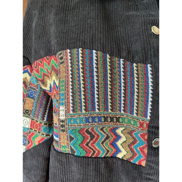 Black Corduroy Jacket with Tribal Multicolor Pattern - Picture 8 of 8